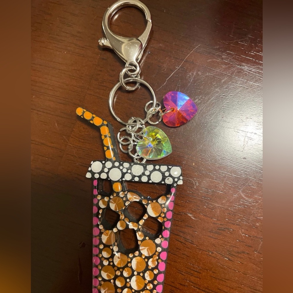 Hand painted ice coffee keychain